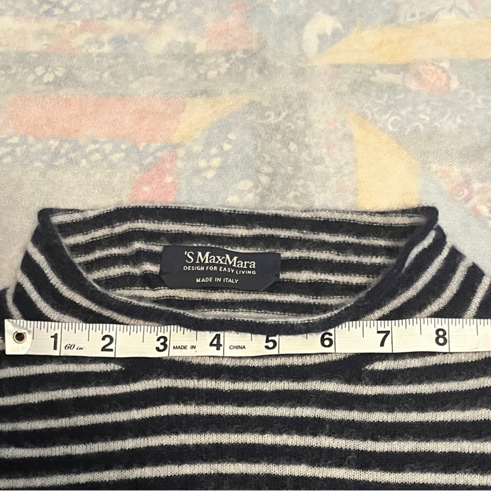 MaxMara short sleeve nautical cashmere Navy and Gray Striped Sweater size small - Picture 7 of 7